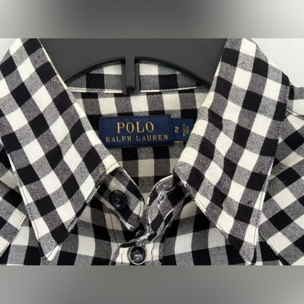Polo Ralph Lauren Womens Black White Gingham Collared Button Up Shirt Si… - Picture 2 of 8